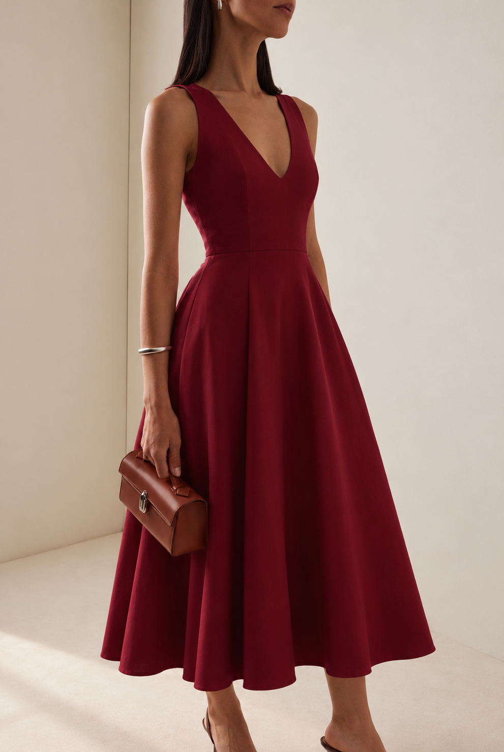 Miranda Dress in Wine on model