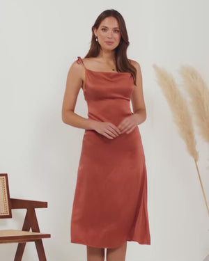 Thalia Silk Dress-Rust