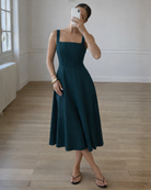 Danielle Dress Green – green midi dress with bodice detailing, styled view