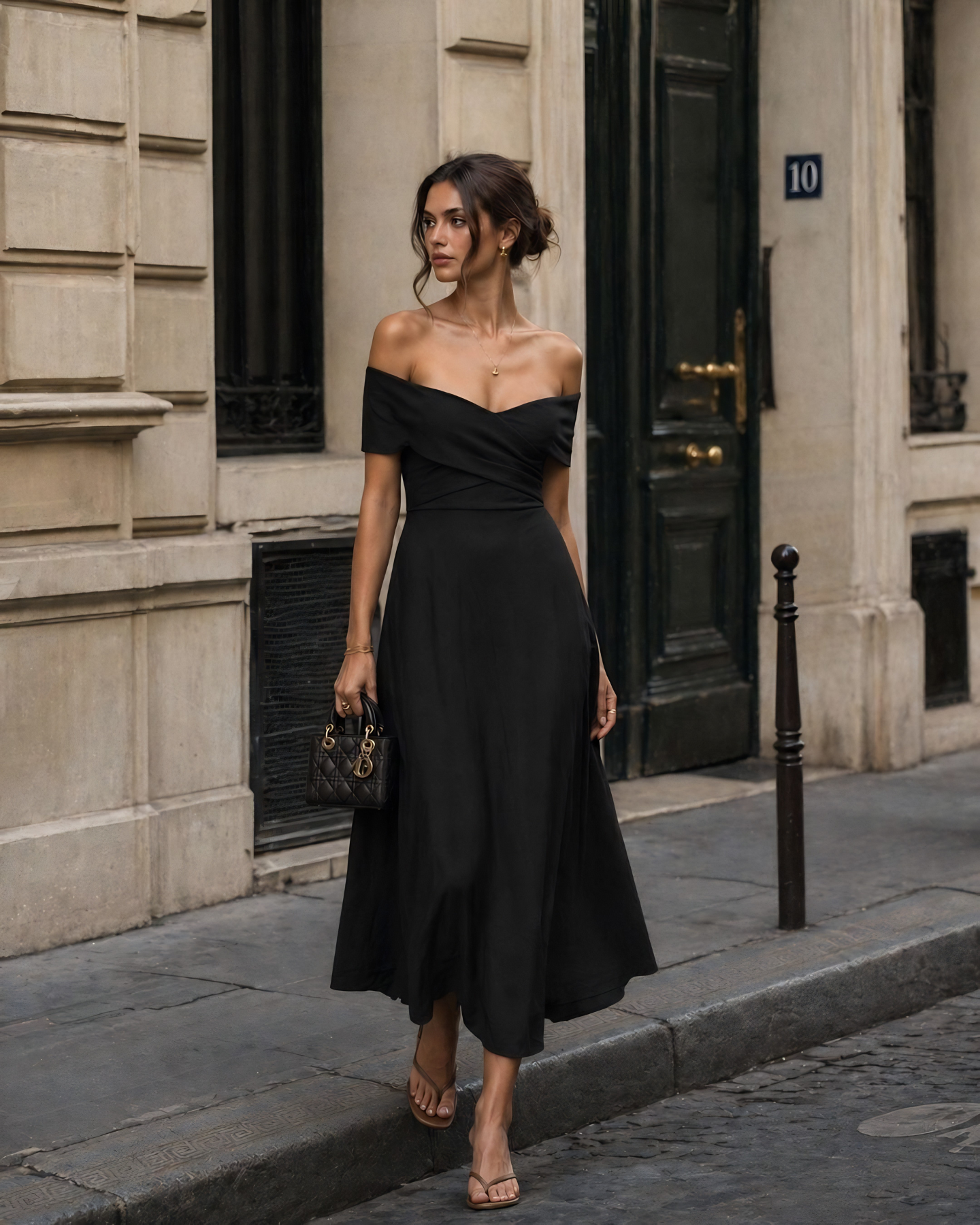 Belina Dress Black – women's off-shoulder maxi high-low dress by Twosisters The Label, front view
