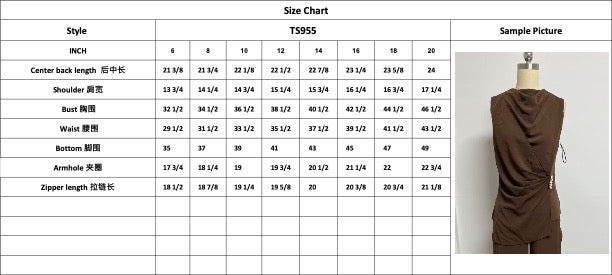 Megan Top-Brown size chart