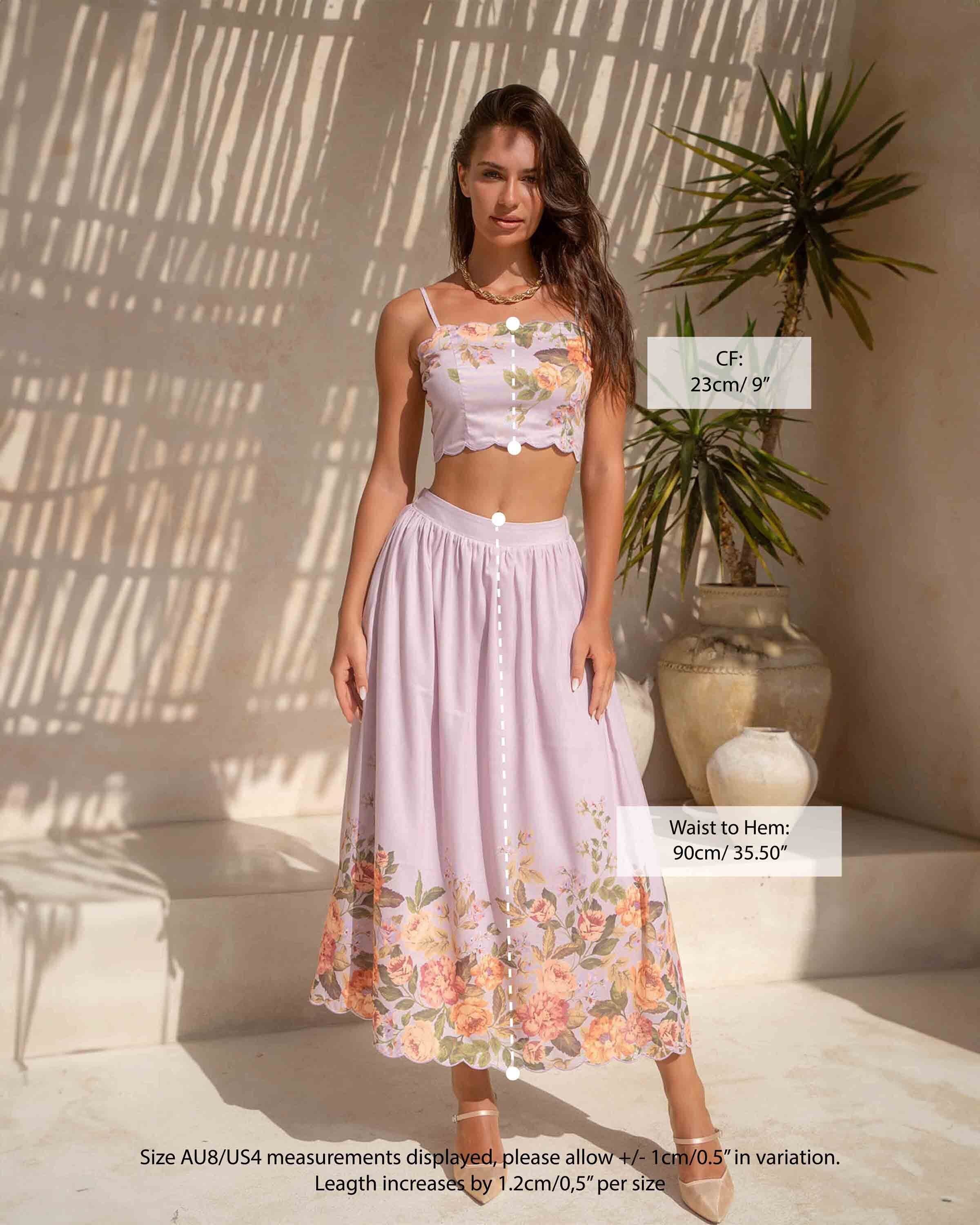 Rita Floral Two-Piece Set - Scalloped Top & Maxi Skirt in