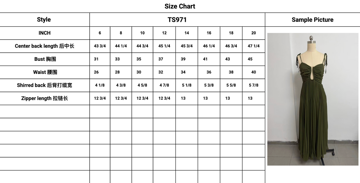 Lina Dress-Olive Green size chart