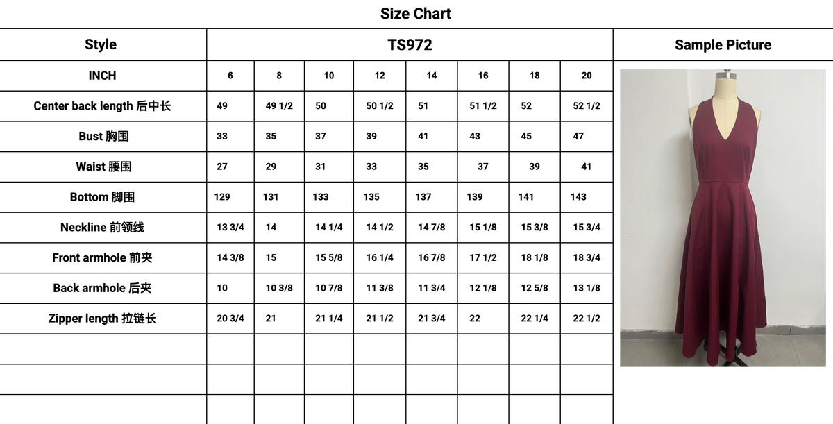 Miranda Dress-Red size chart