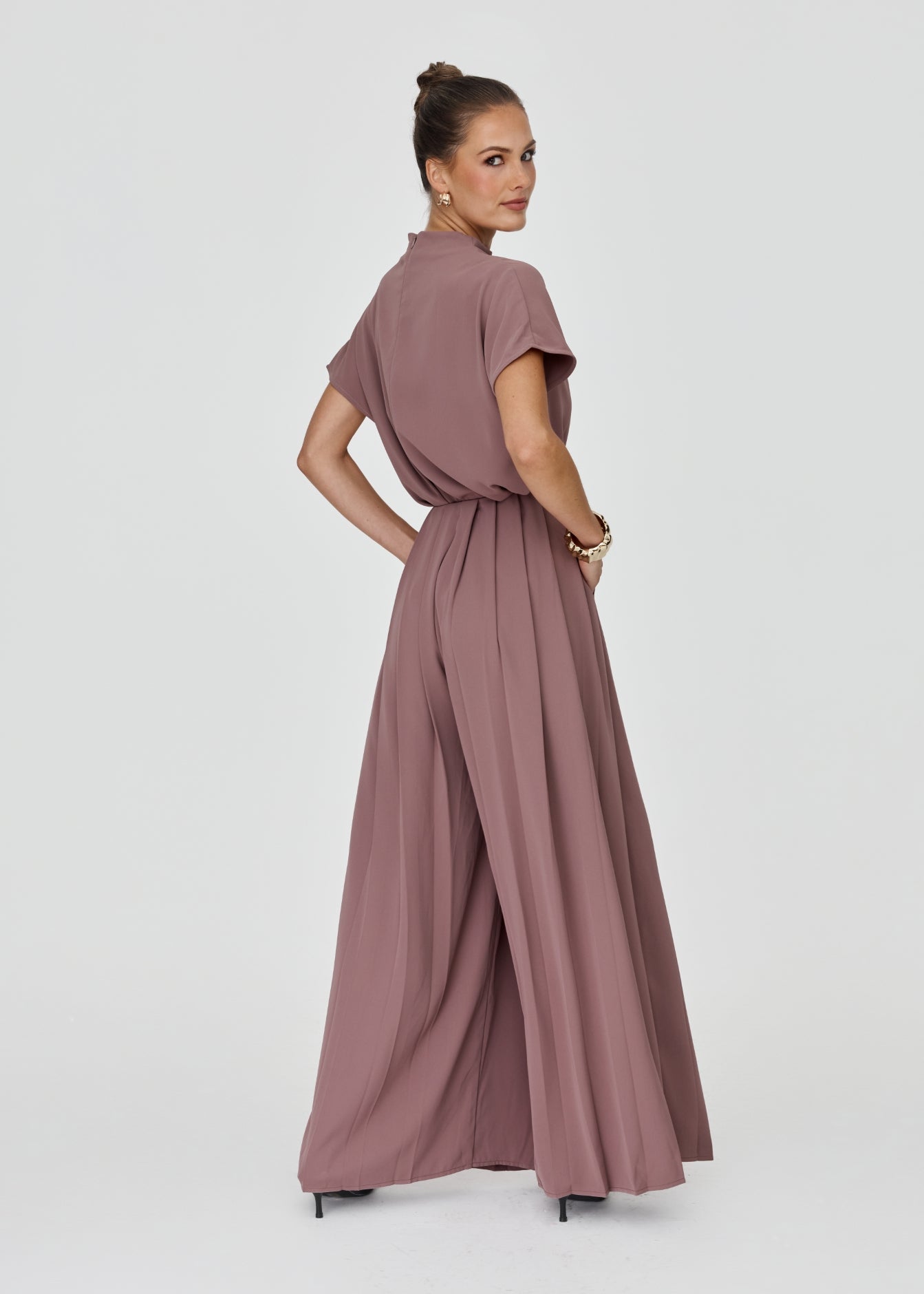 Sharee Pants Mocha Mousse – mocha wide leg co-ord pants, full length view