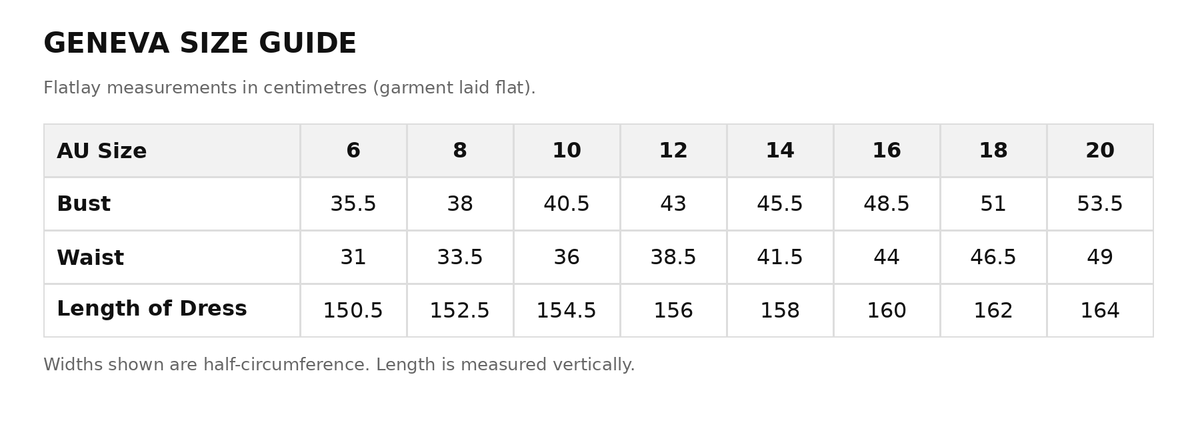 Geneva Dress-Brown size chart