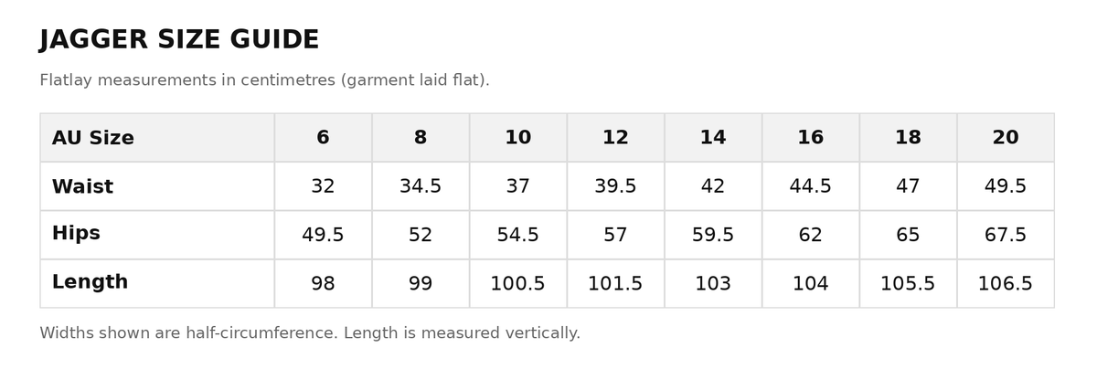 Jagger Tailored Pants-Latte size chart