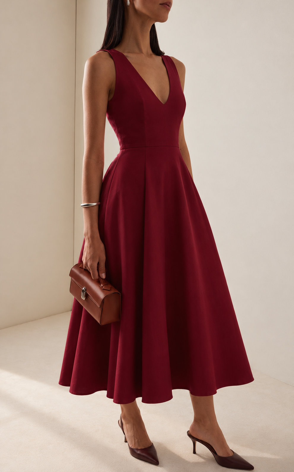 Miranda Dress in Wine on model