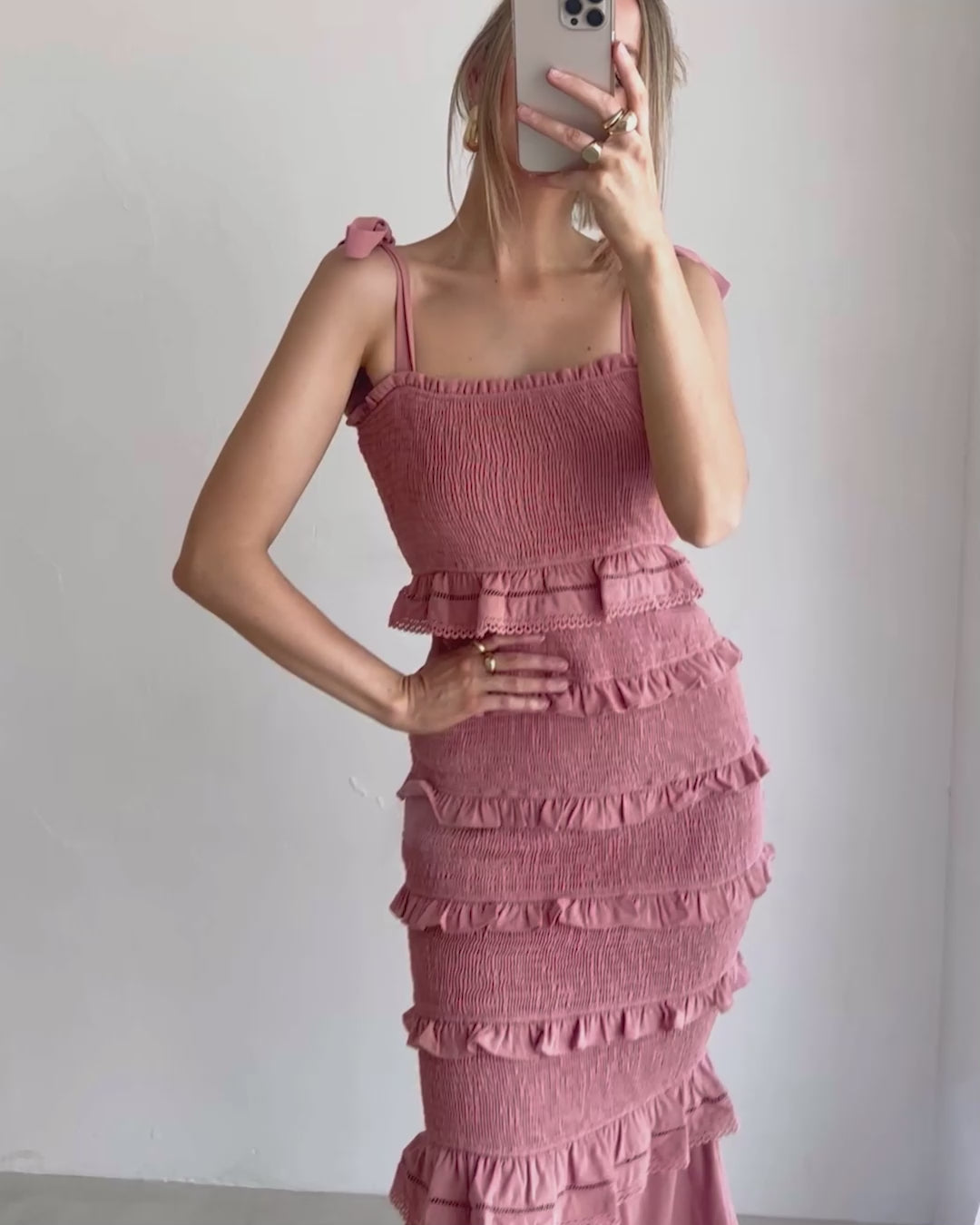Adele blush ruffle maxi dress clearance