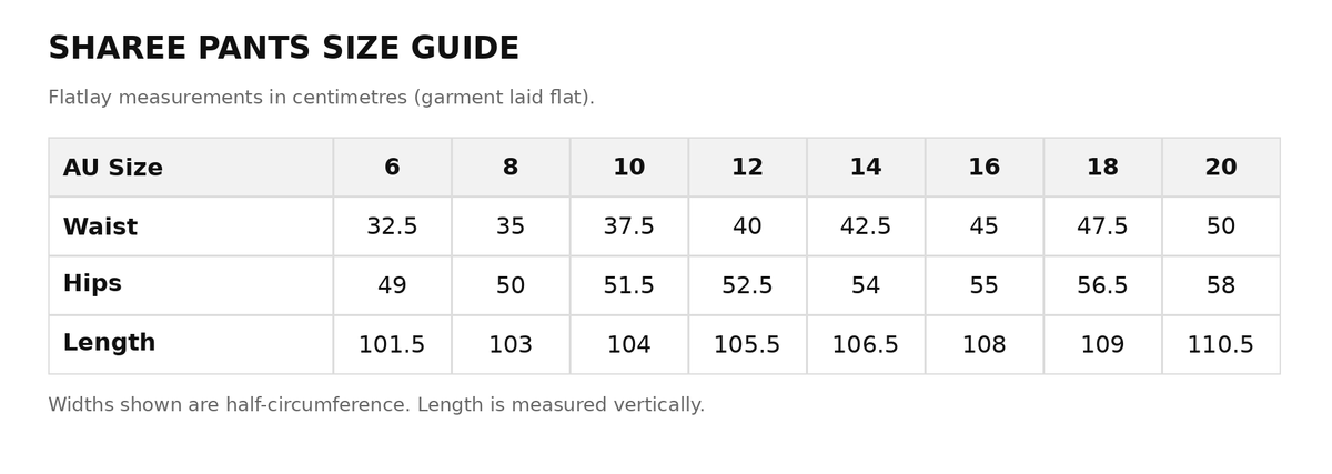 Sharee Pants-Brown size chart