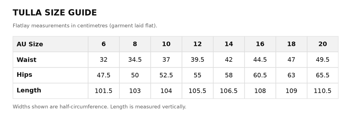 Tulla Pants-Brown size chart
