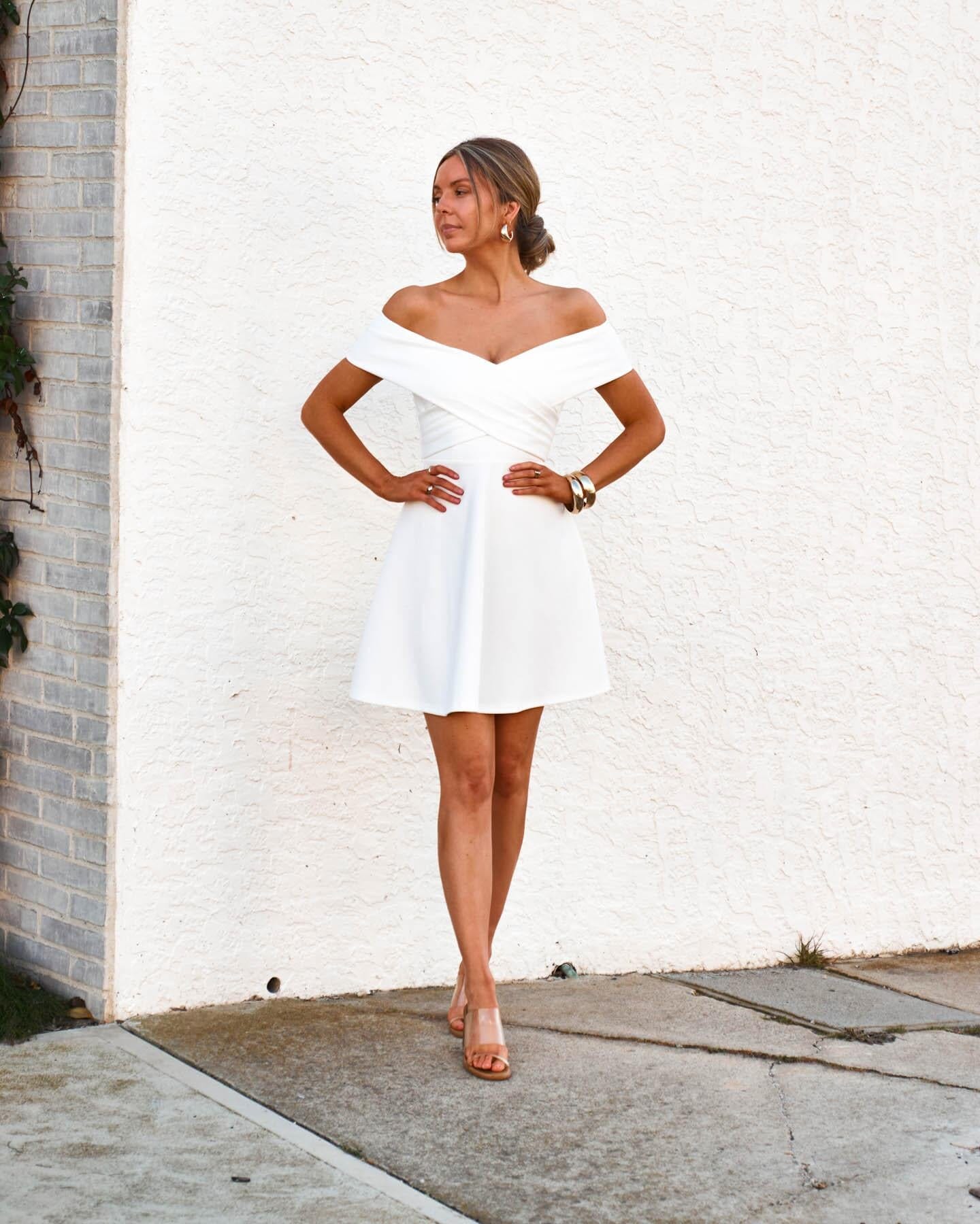White off the shoulder skater dress store